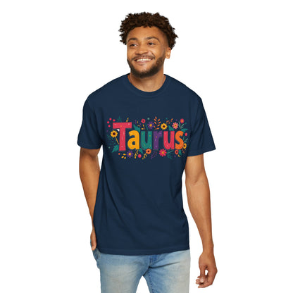 Taurus in Bloom – Colorful Floral Aesthetic Tee