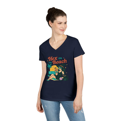 Hex on the Beach Women’s V-Neck Tee – Funny Magical Tropical Witch Shirt