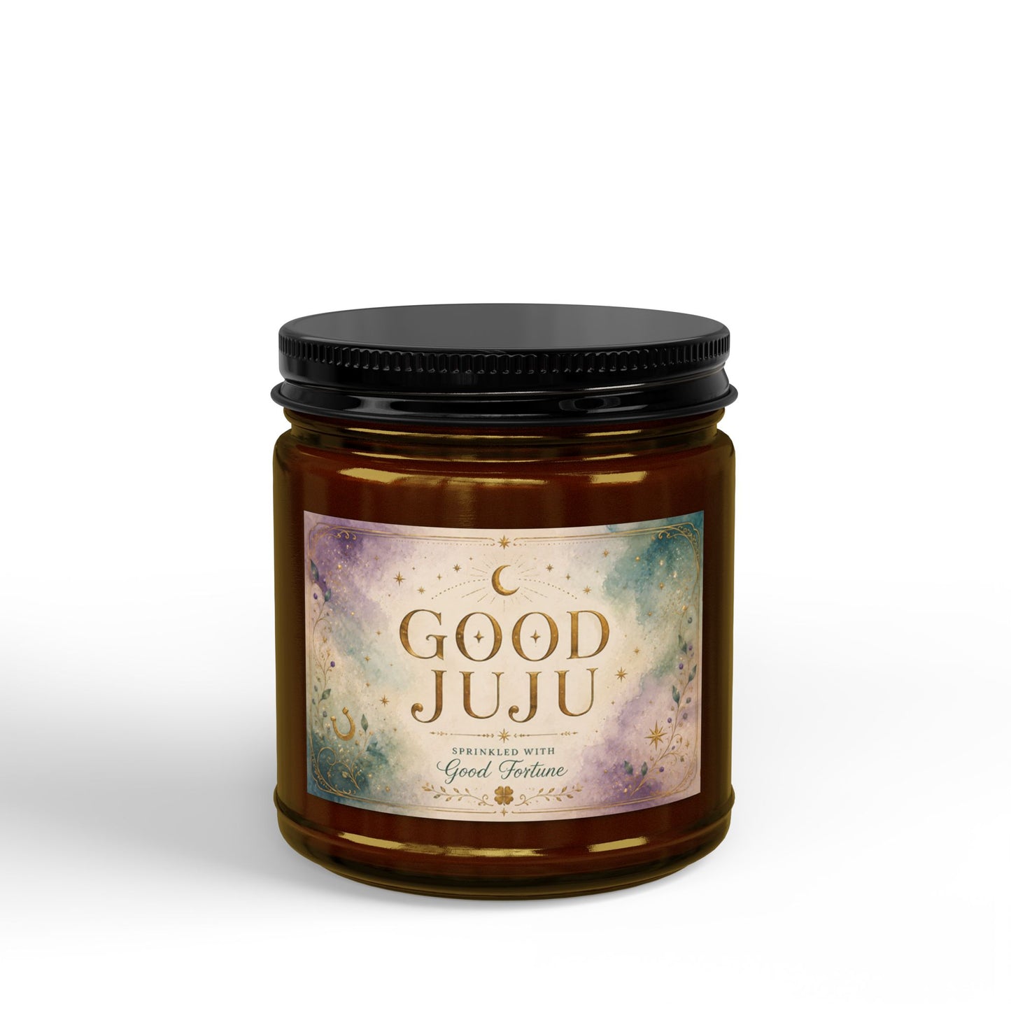 Good Juju Scented Soy Candle Amber Jar with Black Lid, 4oz & 9oz