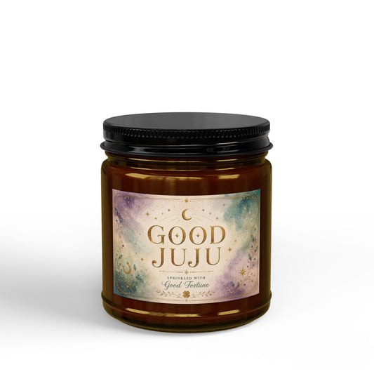 Good Juju Scented Soy Candle Amber Jar with Black Lid, 4oz & 9oz