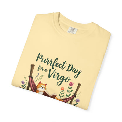 Purrfect Day for a Virgo – Cozy Cat & Hammock Zodiac Tee