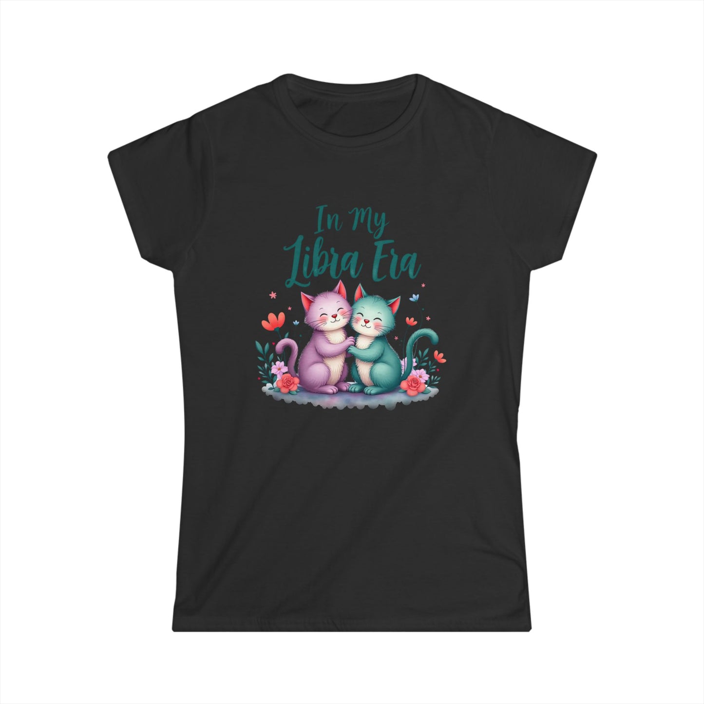 In My Libra Era Women’s Softstyle Tee – Empowering Zodiac Cat Shirt