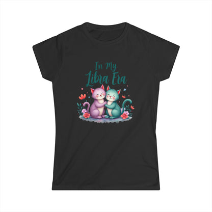 In My Libra Era Women’s Softstyle Tee – Empowering Zodiac Cat Shirt