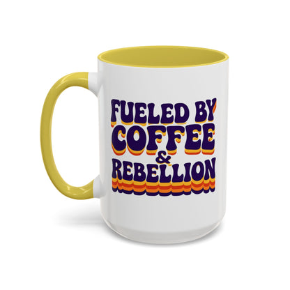 Fueled by Coffee & Rebellion – Funny Retro Mug (Color Accent, 11oz & 15oz)