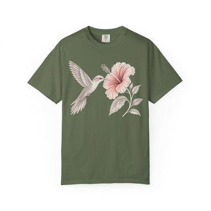 Vintage Hummingbird & Hibiscus Floral T-Shirt