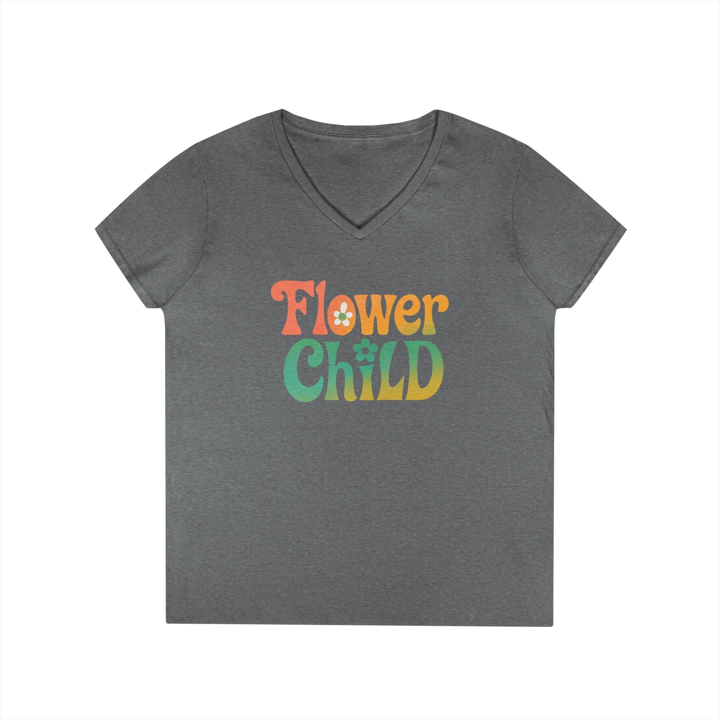 Flower Child Women’s V-Neck Tee – Empowering Retro Floral Colorful Shirt