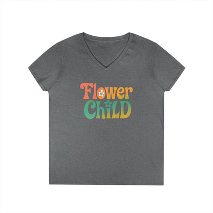 Flower Child Women’s V-Neck Tee – Empowering Retro Floral Colorful Shirt
