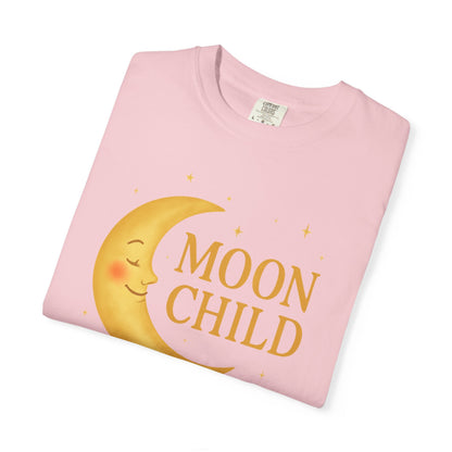Moon Child Crescent Tee – Vibrant Golden Celestial Comfort Colors 1717 Shirt