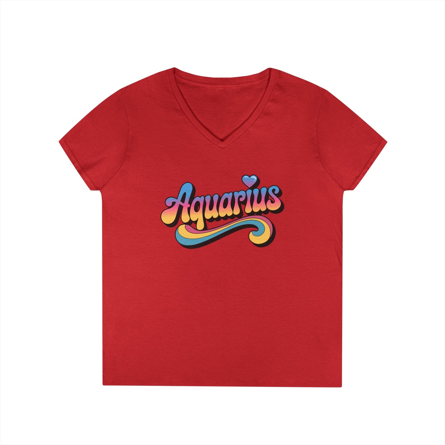 Retro Aquarius Women's V-Neck Tee – Empowering Colorful Zodiac Shirt