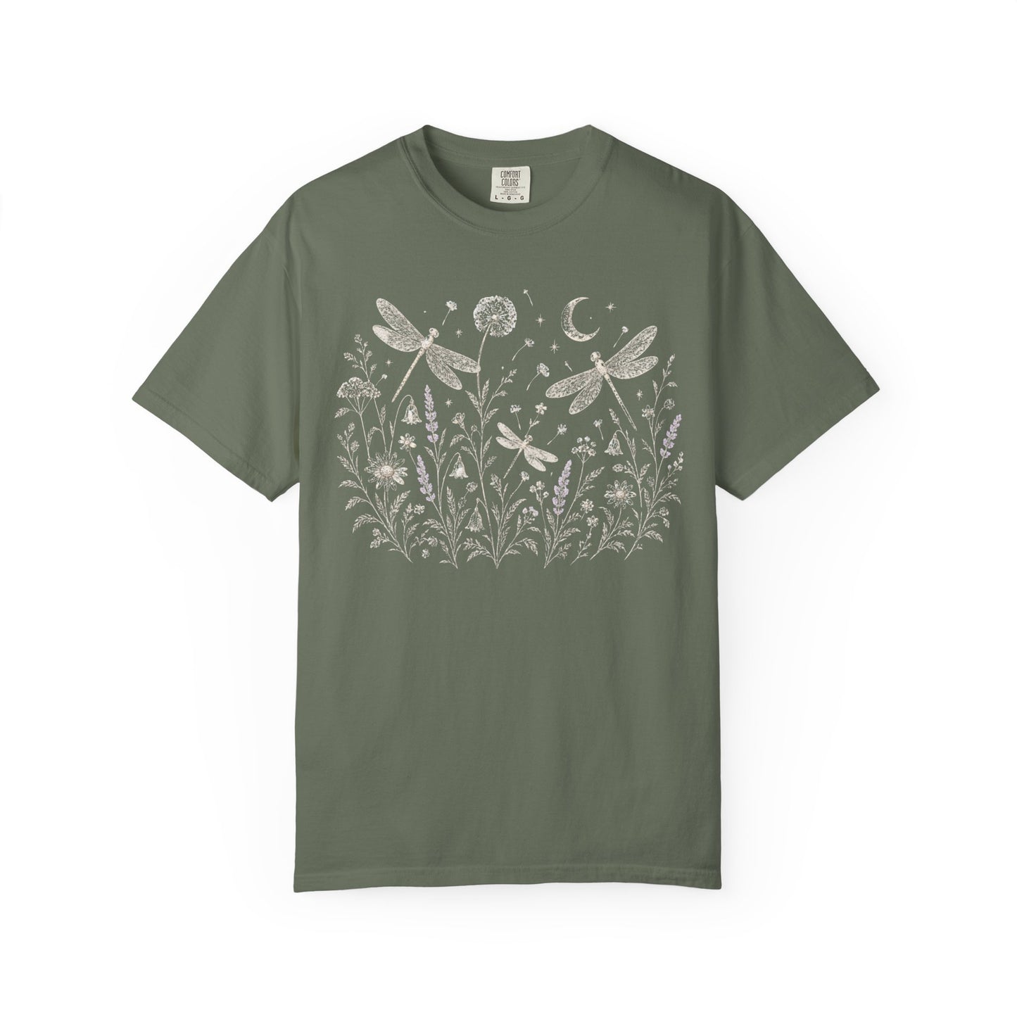 Boho Floral Night Sky Dragonfly Meadow T-Shirt