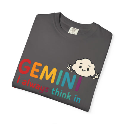Gemini I Always Think in Air Quotes Tee – Colorful Zodiac Humor Shirt
