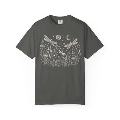 Boho Floral Night Sky Dragonfly Meadow T-Shirt