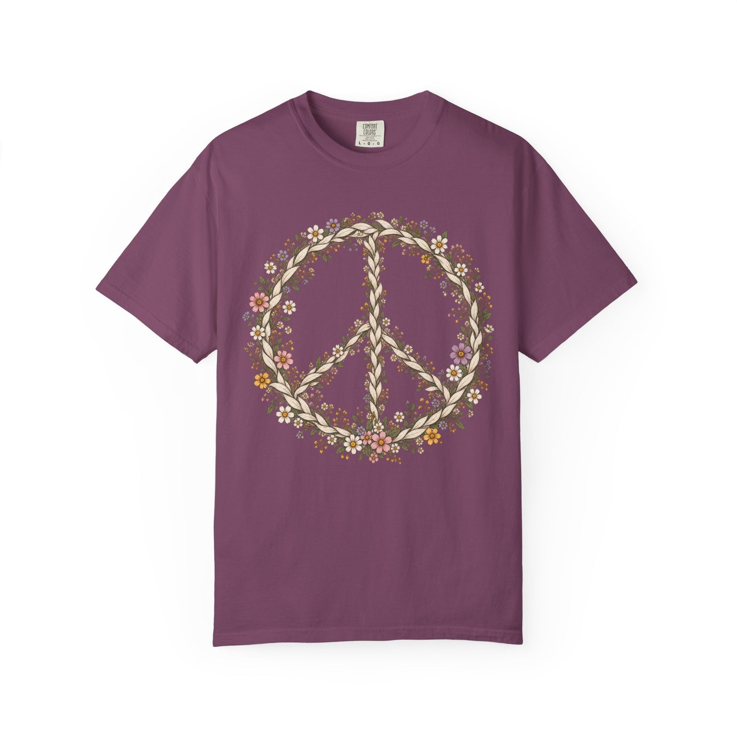 Boho Vintage Wildflower Peace Sign T-Shirt