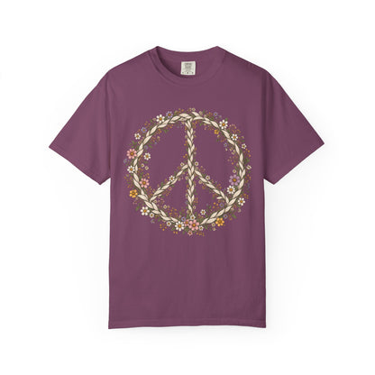 Boho Vintage Wildflower Peace Sign T-Shirt