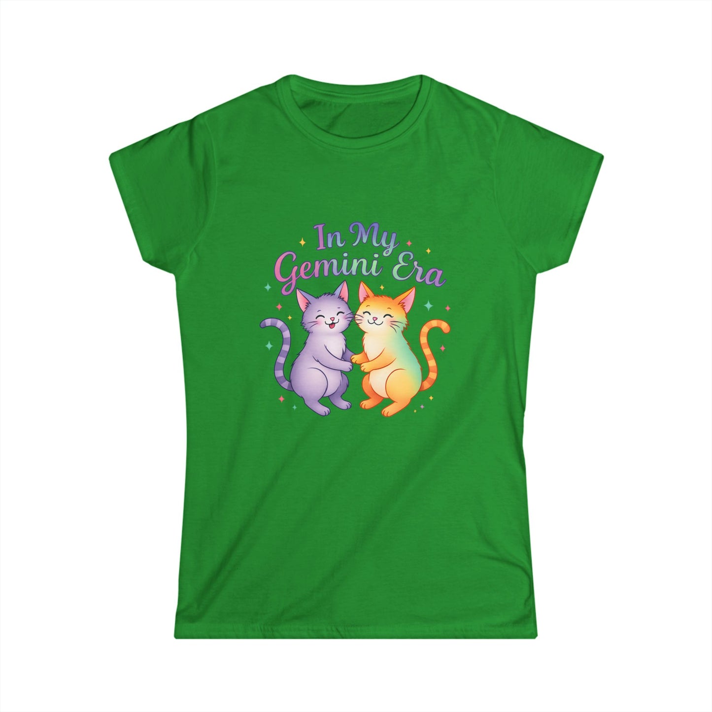 In My Gemini Era Women’s Softstyle Tee – Empowering Zodiac Cat Shirt