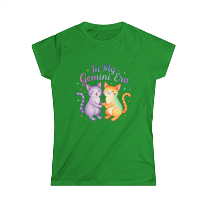 In My Gemini Era Women’s Softstyle Tee – Empowering Zodiac Cat Shirt