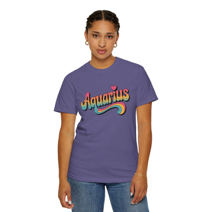Aquarius – Groovy Heartburst Retro Zodiac Tee