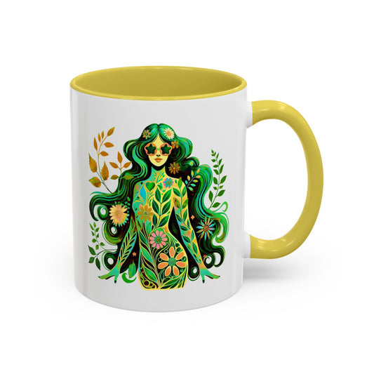 I’m Super Natural – Groovy Earth Goddess Two-Sided Mug (Yellow or Green, 11oz & 15oz)