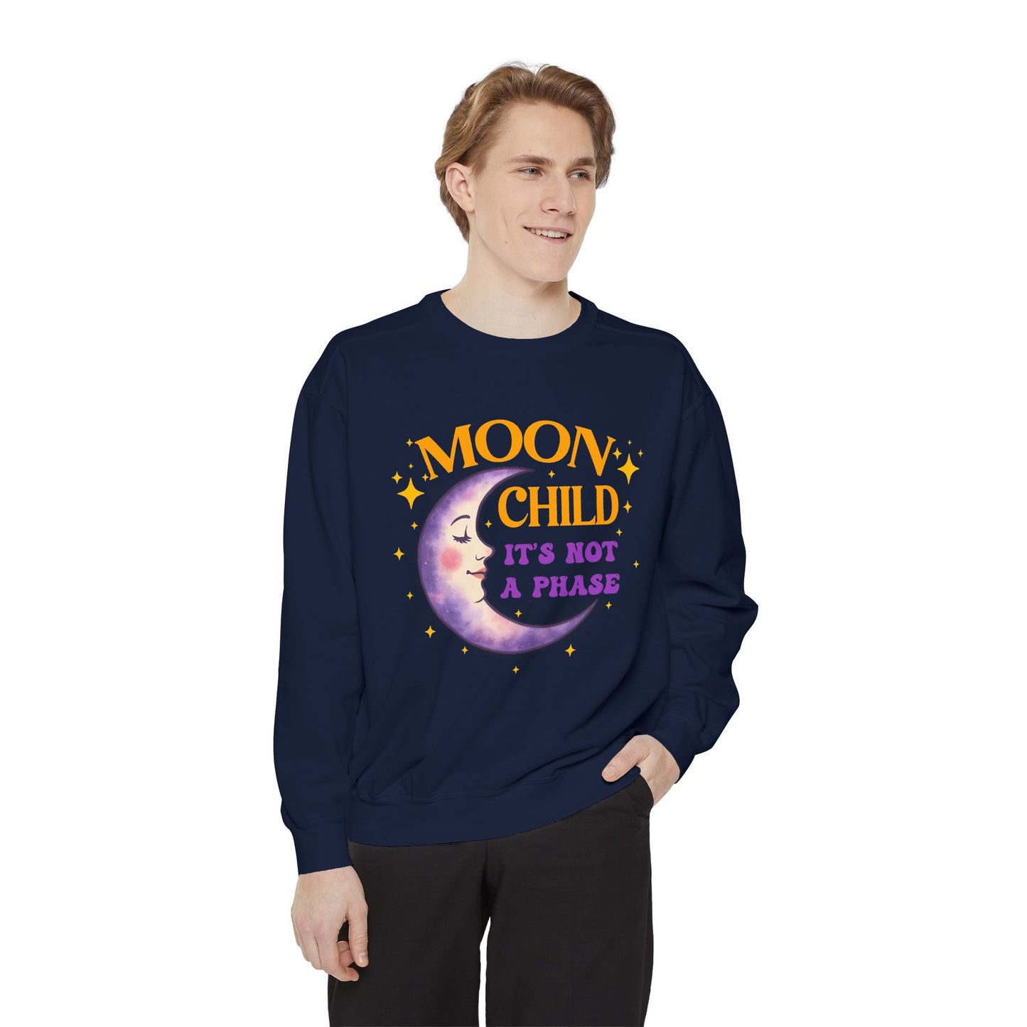 Moon Child It's Not a Phase Unisex Crewneck – Colorful Celestial Comfort Colors Midweight Sweatshirt