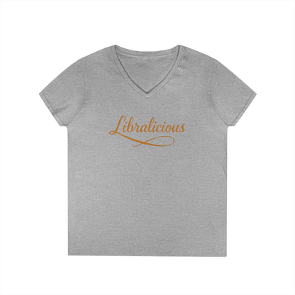 Libralicious Women’s V-Neck Tee – Empowering Retro Zodiac Script Shirt