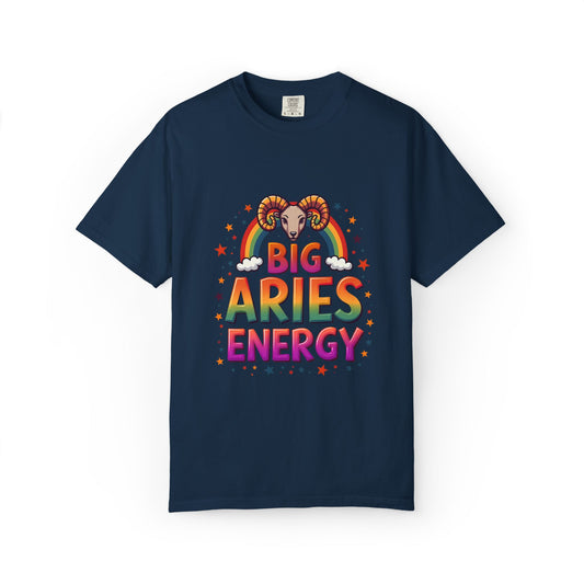 Big Aries Energy T-Shirt | Astrology Zodiac Tee | Comfort Colors Aries Shirt | Fire Sign Birthday Gift | Retro Horoscope Graphic Tee for Aries Lovers