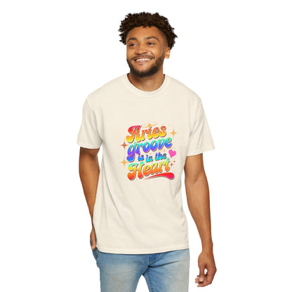 Aries Groove Is in the Heart – Rainbow Retro Zodiac Tee