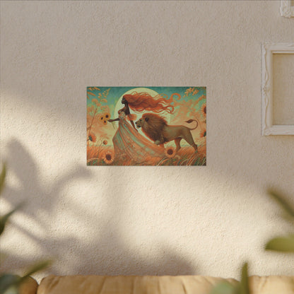 Leo Zodiac Wall Art, Lion Goddess Canvas Print, Astrology Home Decor, Leo Gift for Her, Sunflower Leo Painting, Star Sign Wall Decor