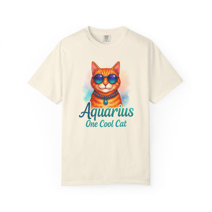 Aquarius One Cool Cat – Zodiac Kitty Vibes Tee
