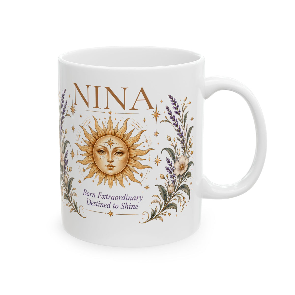 Personalized Sun Mug, Custom Name Coffee Cup, Inspirational Gift for Her, Boho Celestial Birthday Gift