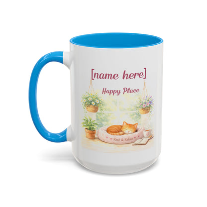Personalized Name Cat Mug - Custom "Happy Place" Ceramic Mug for Cat Lovers