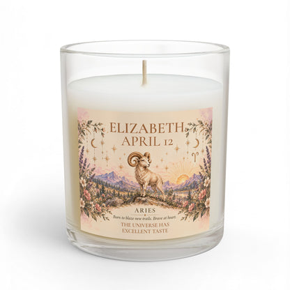 Personalized Aries Zodiac Candle | Whimsical Floral Ram Astrology Gift