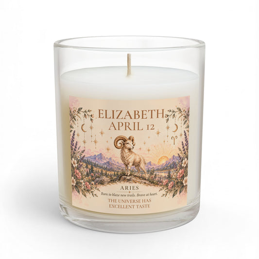 Personalized Aries Zodiac Candle | Whimsical Floral Ram Astrology Gift