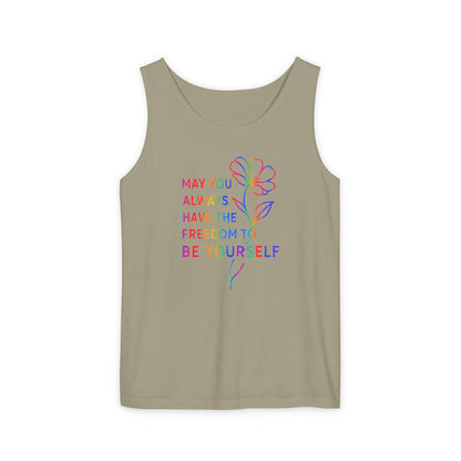 Be Yourself Affirmation Tank Top, May You Always Have the Freedom to Be Yourself Shirt, Self Love Graphic Tank, Inspirational Gift for Her, Rainbow Flower Tank