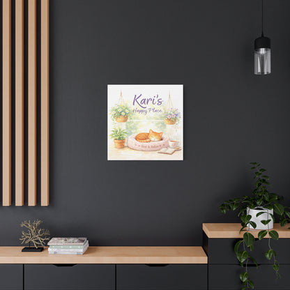 Personalized Cat Canvas Print - "Kari's Happy Place" Cozy Pet Wall Art