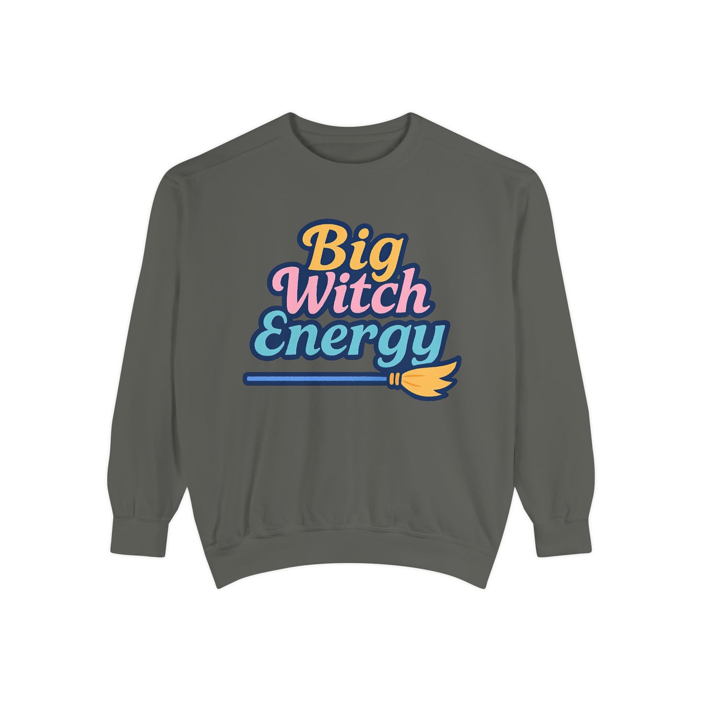Big Witch Energy Sweatshirt – Colorful Pastel Broom Pullover