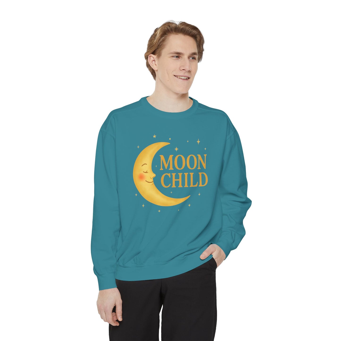 Moon Child Unisex Crewneck – Vibrant Celestial Comfort Colors Midweight Sweatshirt