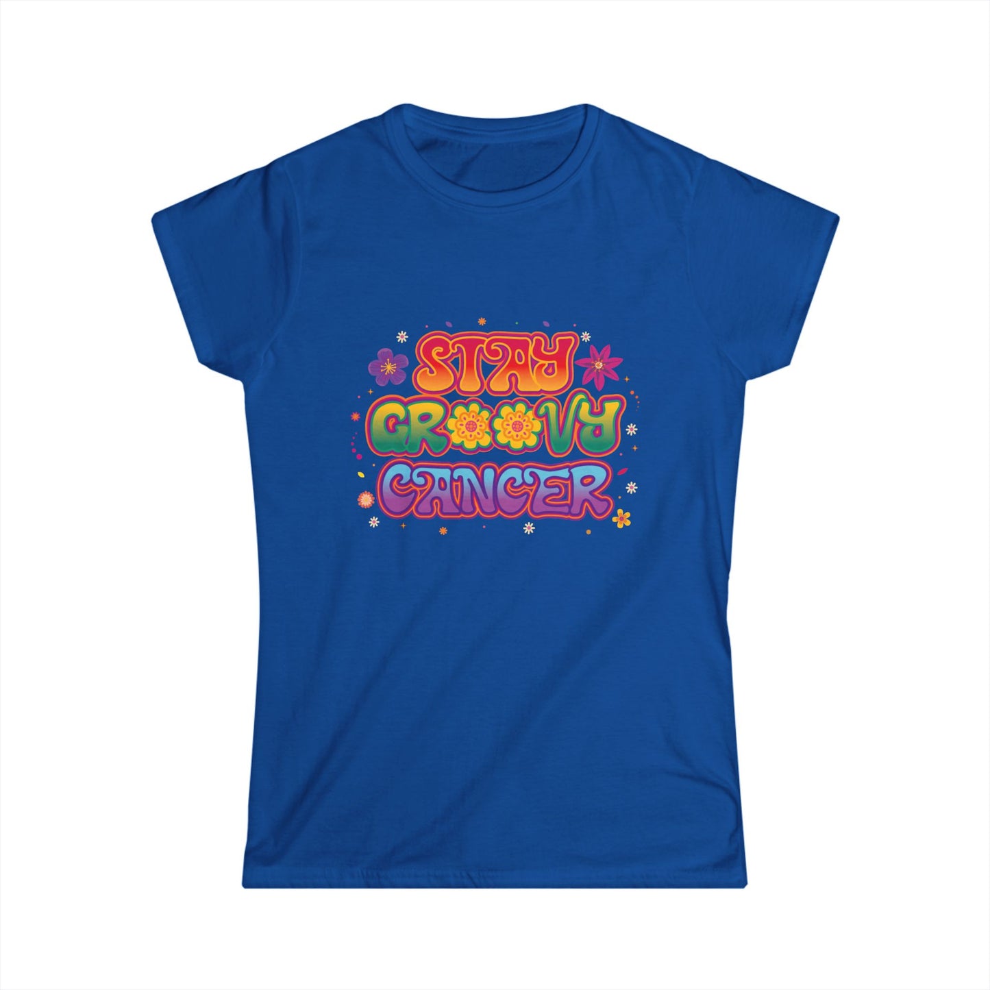 Stay Groovy Cancer Women’s Softstyle Tee – Empowering Retro Zodiac Shirt