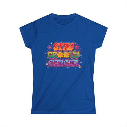 Stay Groovy Cancer Women’s Softstyle Tee – Empowering Retro Zodiac Shirt