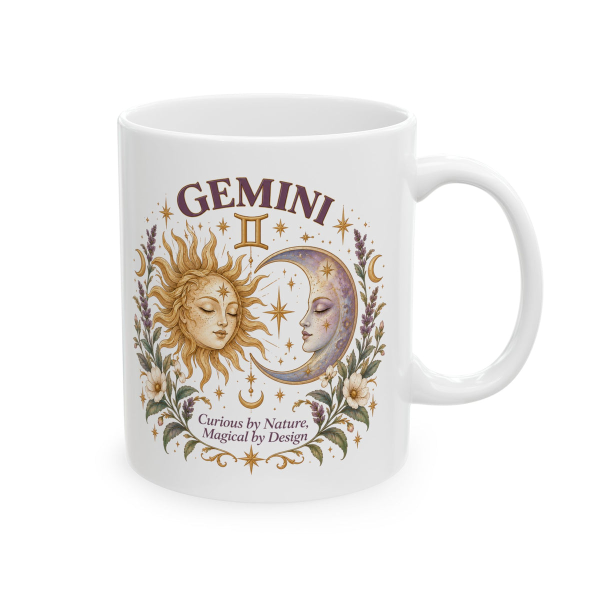 Boho Celestial Whimsical Sun and Moon Gemini Zodiac Mug