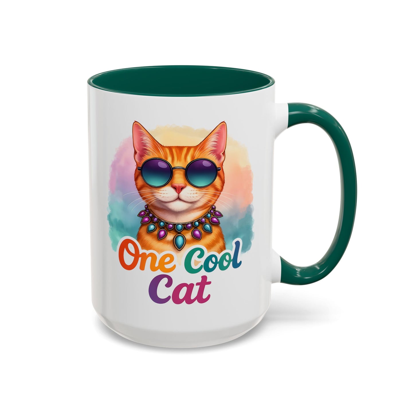 One Cool Cat – Groovy Fun Colorful Kitty Mug (Blue Accent, 11oz & 15oz)