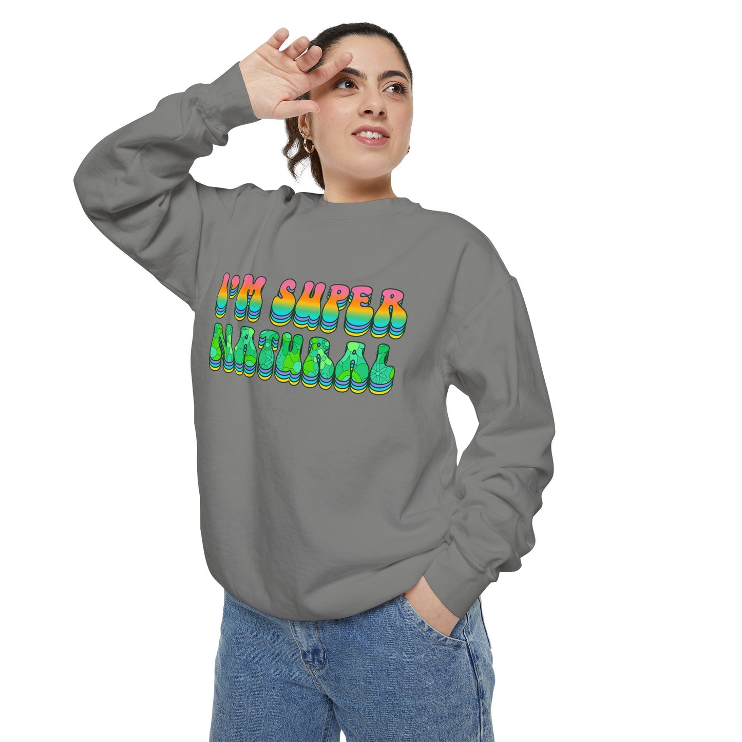 I’m Super Natural Unisex Crewneck – Empowering Retro Comfort Colors Midweight Sweatshirt
