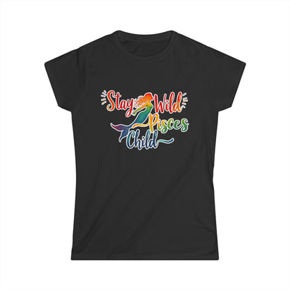 Stay Wild Pisces Child Women’s Softstyle Tee – Empowering Mermaid Zodiac Shirt