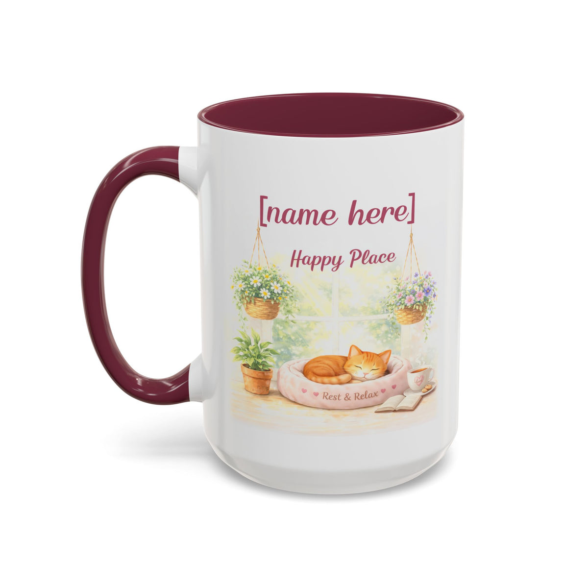 Personalized Name Cat Mug - Custom "Happy Place" Ceramic Mug for Cat Lovers