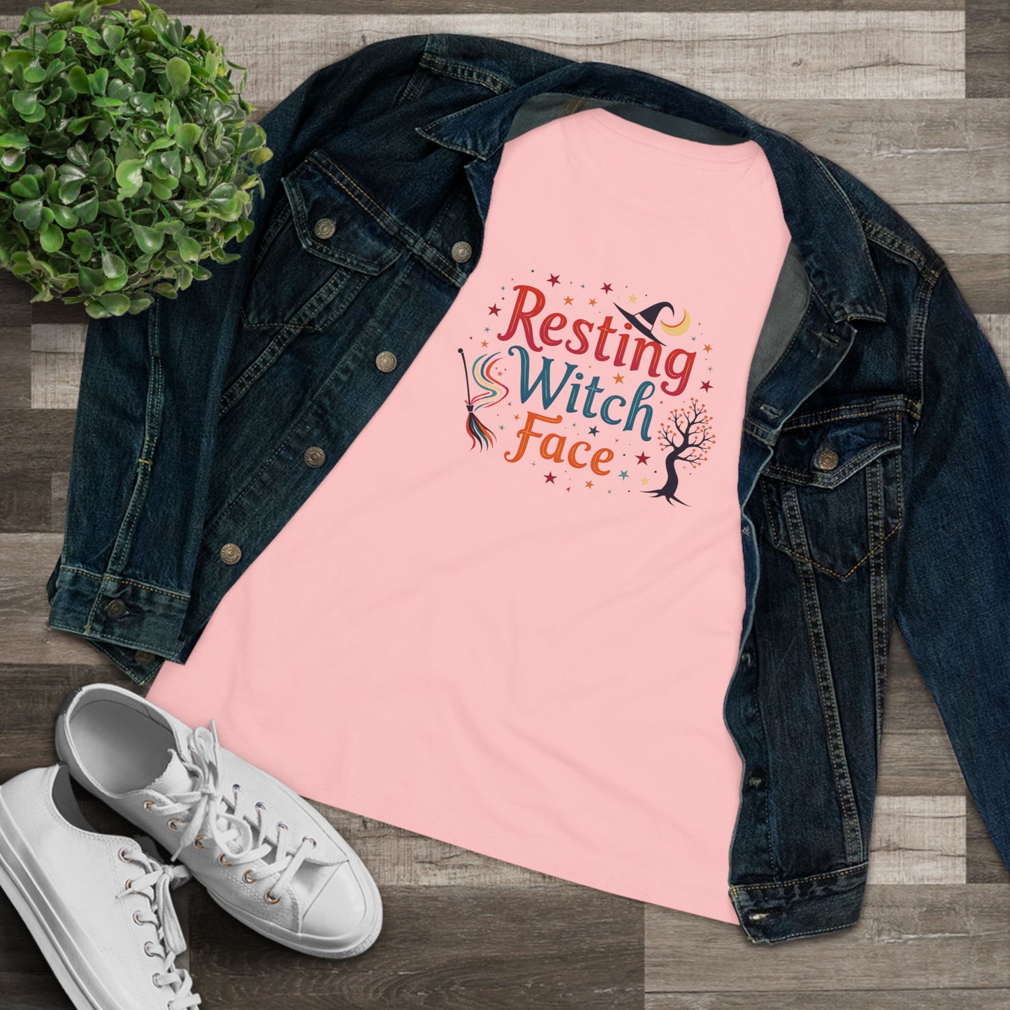 Resting Witch Face Women’s Relaxed Tee – Funny Magical Colorful Shirt