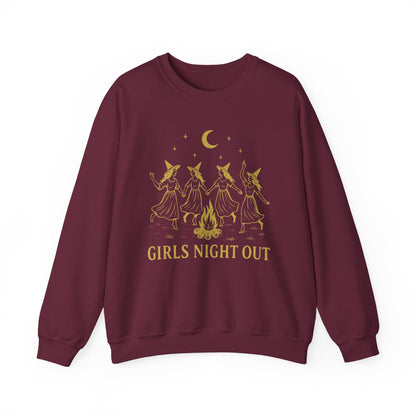 Girls Night Out Crewneck Sweatshirt – Dancing Witches Bonfire Graphic (Unisex)