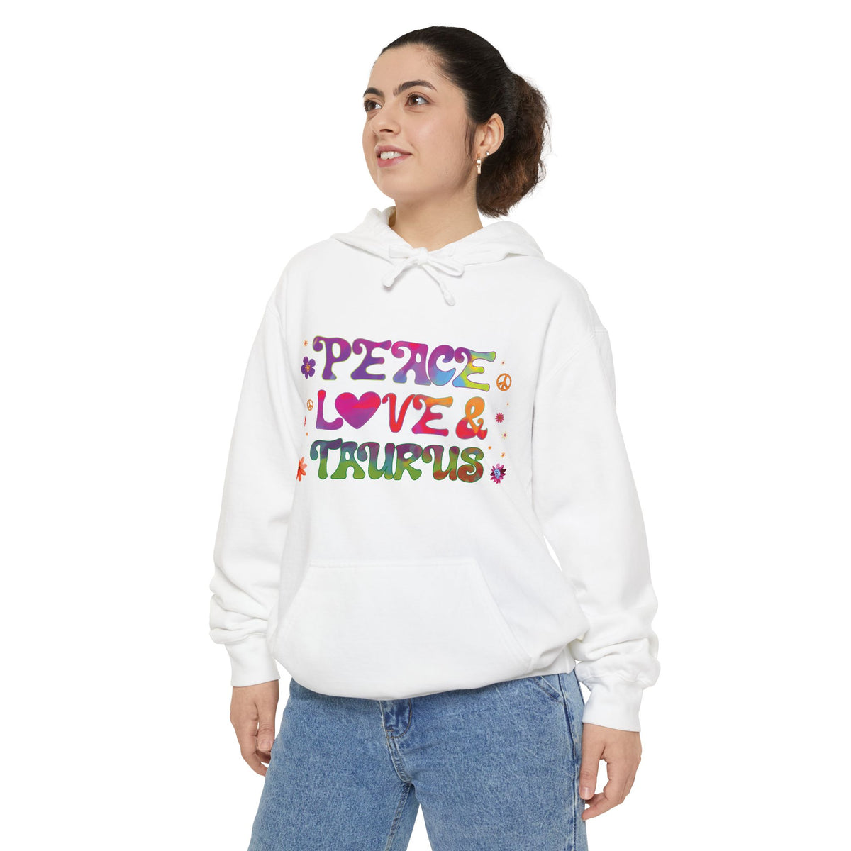 Peace Love & Taurus Unisex Hoodie – Groovy Retro Comfort Colors Midweight Hoodie