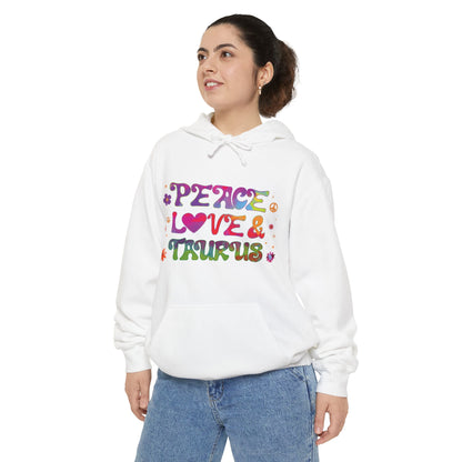 Peace Love & Taurus Unisex Hoodie – Groovy Retro Comfort Colors Midweight Hoodie