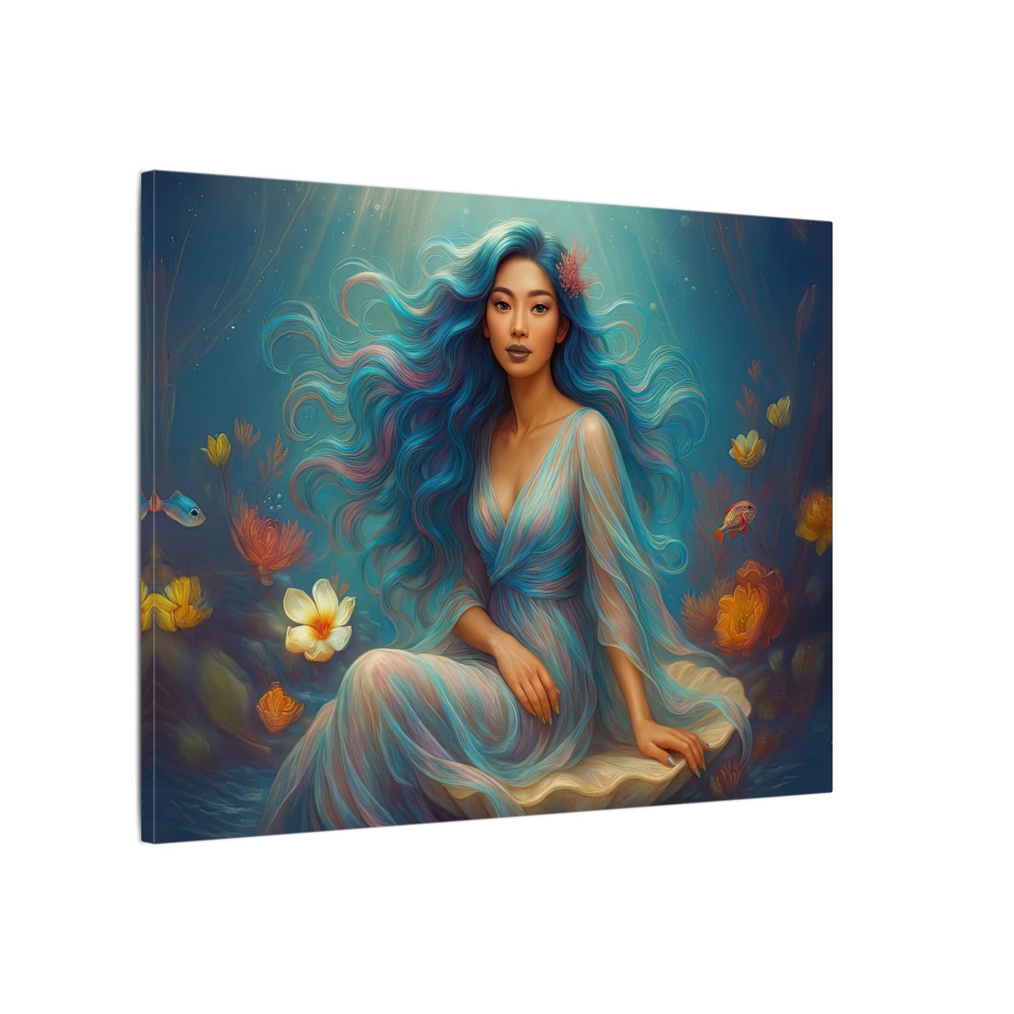 Pisces Zodiac Wall Art, Ocean Goddess Canvas Print, Astrology Home Decor, Pisces Gift for Her, Underwater Fantasy Painting, Star Sign Wall Decor