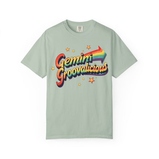 Gemini Groovalicious - Retro Rainbow Arrow Zodiac Tee