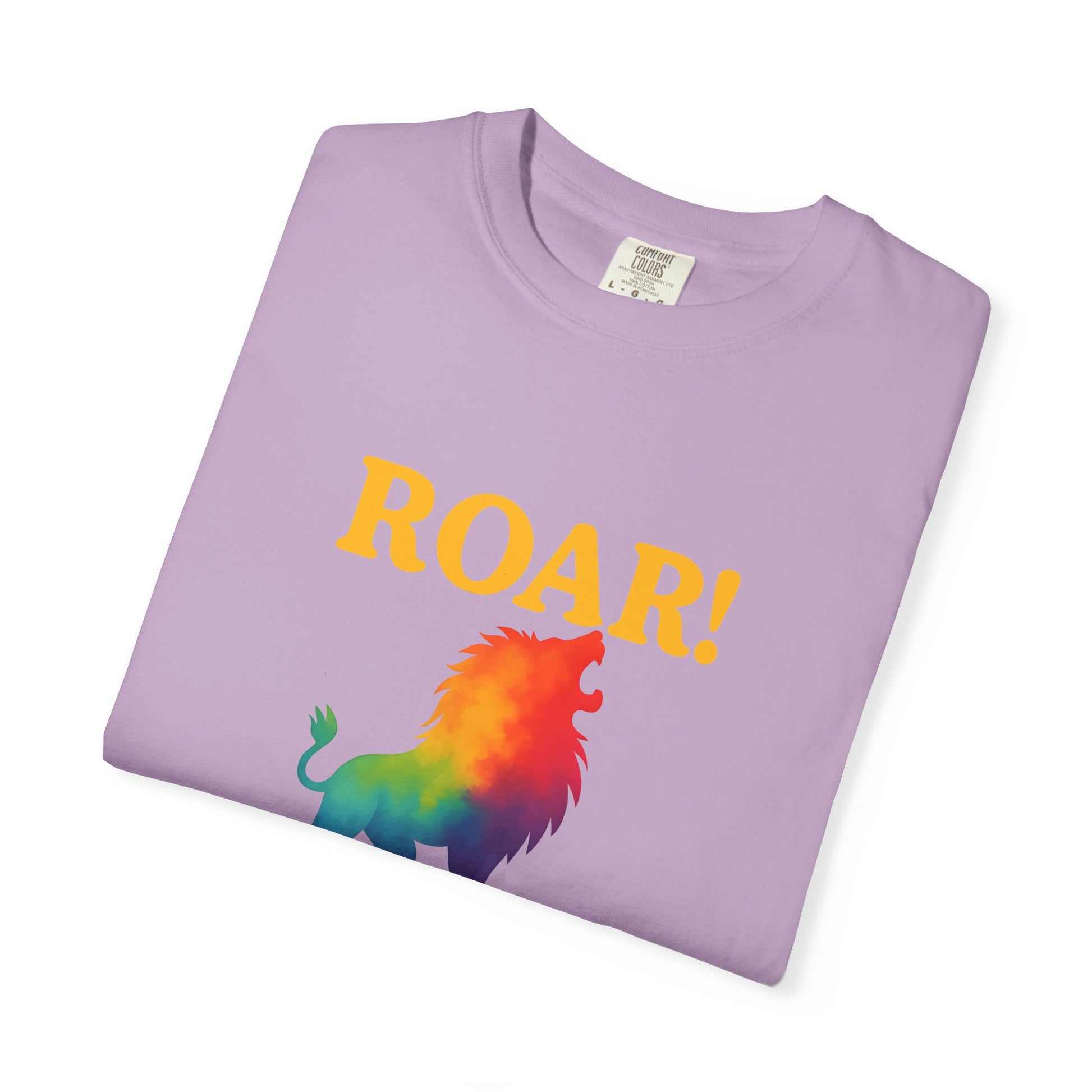 ROAR! – Retro Rainbow Lion Tee for Cosmic Confidence